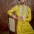 yellow silk blend thread work embroidered kurta with trouser set