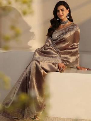taupe embroidered saree 1