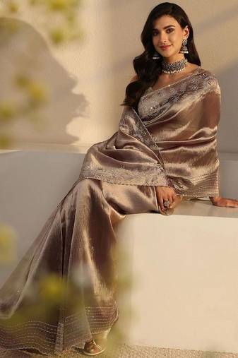 taupe embroidered saree