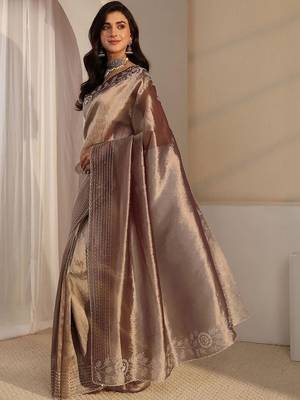 taupe embroidered saree 3
