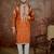 orange silk blend thread work embroidered kurta with trouser set