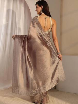 taupe embroidered saree 4