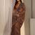 brown floral beads and stones tissue saree