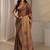 brown floral beads and stones tissue saree