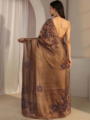 brown floral beads and stones tissue saree 4