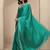 teal embellished saree with unstitched blouse piece