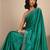 teal embellished saree with unstitched blouse piece