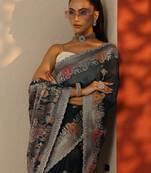 teal woven design organza saree with unstitched blouse piece