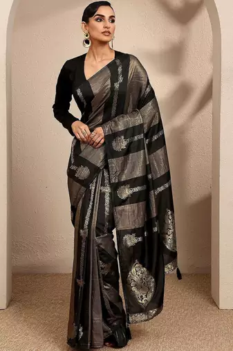 black woven design banarsi saree with unstitched blouse piece