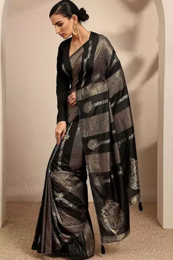black woven design banarsi saree with unstitched blouse piece