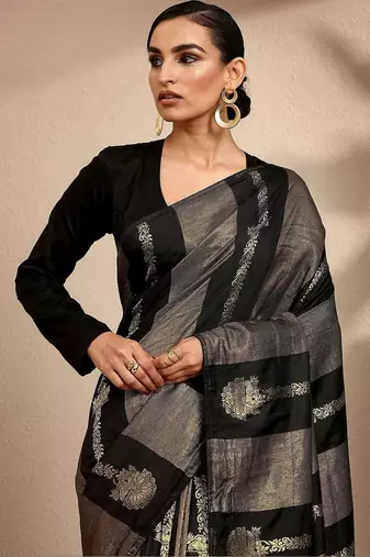 black woven design banarsi saree with unstitched blouse piece