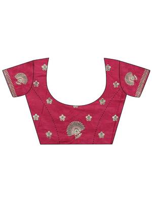 pink embroidered saree with unstitched blouse piece 3