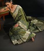 olive banarasi silk blend saree