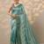 teal embroidered saree with unstitched blouse piece