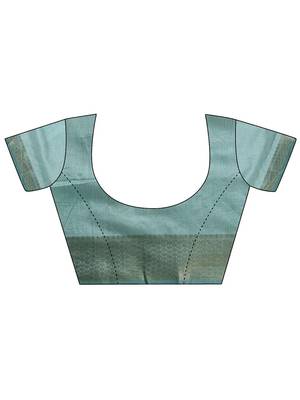 teal embroidered saree with unstitched blouse piece 5