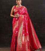 pink woven design saree with unstitched blouse piece