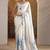 off white printed satin saree with unstitched blouse piece