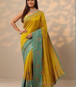 yellow embellished saree with unstitched blouse piece