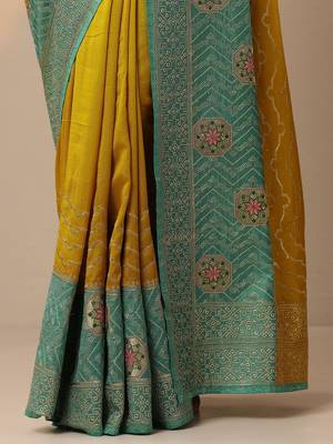 yellow embellished saree with unstitched blouse piece 3
