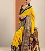 mustard solid georgette saree with unstitched blouse piece