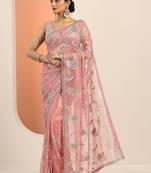 pink embroidered nylon saree with unstitched blouse piece