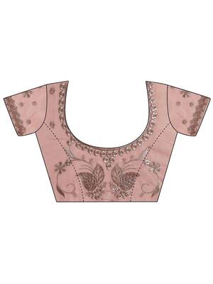 pink embroidered nylon saree with unstitched blouse piece 2