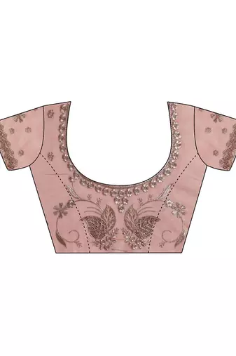 pink embroidered nylon saree with unstitched blouse piece
