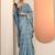 blue printed saree with unstitched blouse piece
