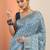 blue printed saree with unstitched blouse piece