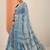 blue printed saree with unstitched blouse piece
