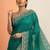 teal embellished saree with unstitched blouse piece