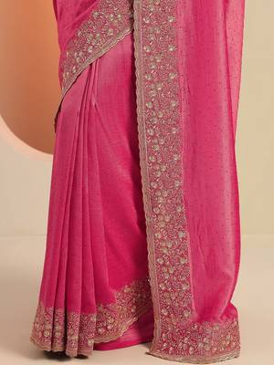 pink embellished saree with unstitched blouse piece 5