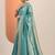 turquoise blue embellished saree with unstitched blouse piece
