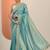 turquoise blue embellished saree with unstitched blouse piece