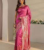 pink ethnic woven design saree with unstitched blouse piece