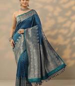 blue woven design banarasi saree with unstitched blouse piece