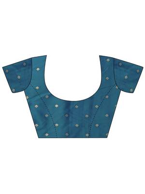 blue woven design banarasi saree with unstitched blouse piece 4