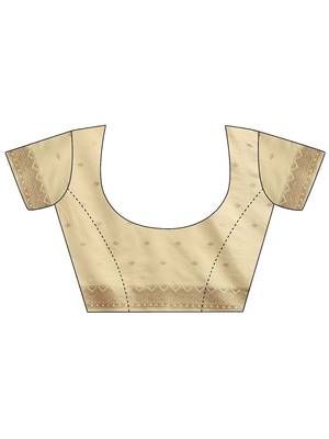 cream woven design banarsi saree with unstitched blouse piece 4