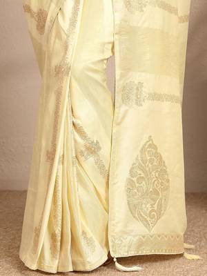 cream woven design banarsi saree with unstitched blouse piece 5