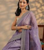 lavender embellished saree with unstitched blouse piece