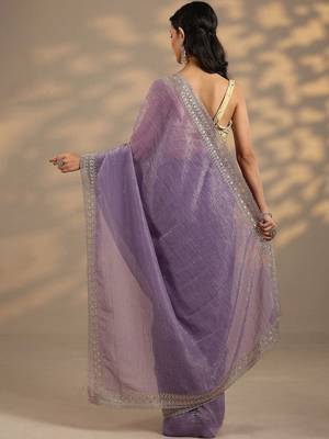 lavender embellished saree with unstitched blouse piece 3