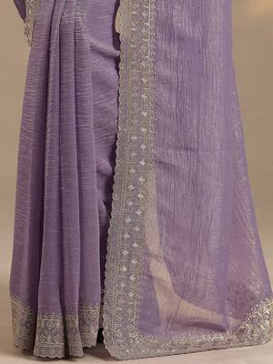 lavender embellished saree with unstitched blouse piece 5