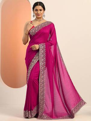 magenta embellished saree with unstitched blouse piece 1