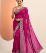 magenta embellished saree with unstitched blouse piece