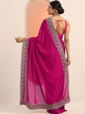 magenta embellished saree with unstitched blouse piece 4