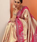 beige saree with unstitched blouse piece