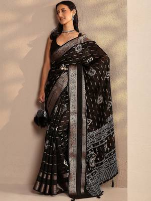 black woven design saree with unstitched blouse piece 1