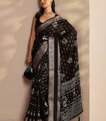 black woven design saree with unstitched blouse piece