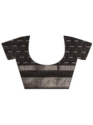 black woven design saree with unstitched blouse piece 3