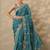 teal embroidered saree with unstitched blouse piece